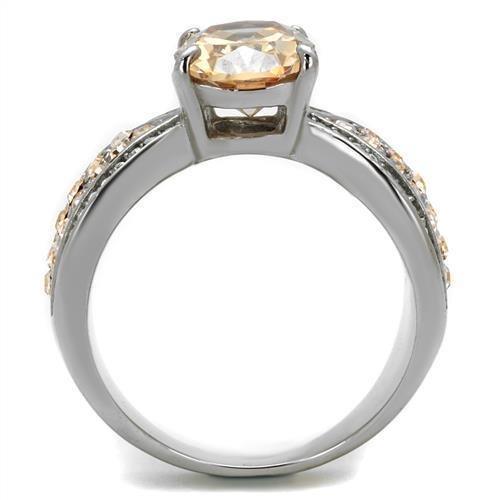 Gold Rings for Womens High polished (no plating) Stainless Steel Ring with AAA Grade CZ in Champagne TK2249 - Jewelry Store by Erik Rayo