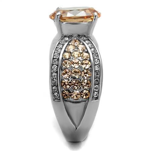 Gold Rings for Womens High polished (no plating) Stainless Steel Ring with AAA Grade CZ in Champagne TK2249 - Jewelry Store by Erik Rayo