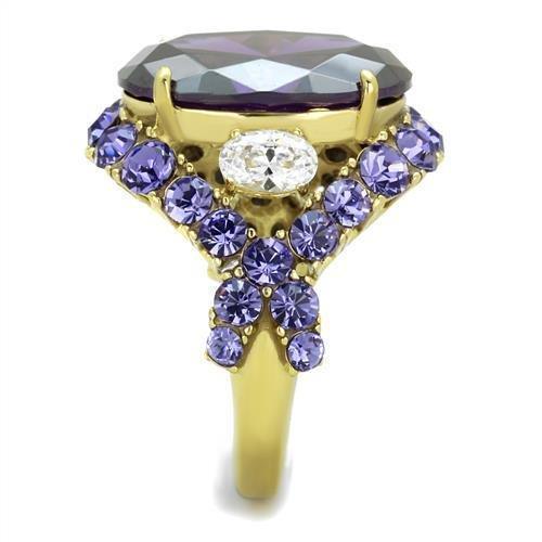Womens Gold Rings IP Gold (Ion Plating) 316L Stainless Steel Ring with AAA Grade CZ in Amethyst TK2160 - Jewelry Store by Erik Rayo