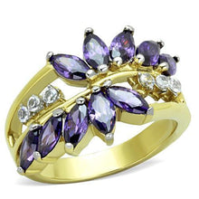 Load image into Gallery viewer, Womens Gold Rings Two-Tone IP Gold (Ion Plating) 316L Stainless Steel Ring with AAA Grade CZ in Amethyst TK1568 - Jewelry Store by Erik Rayo
