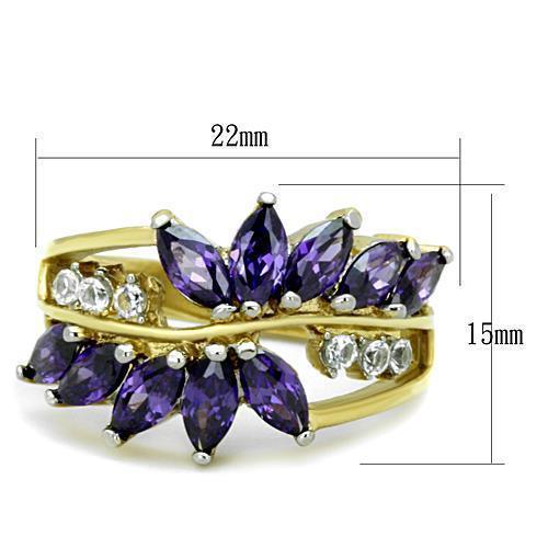 Womens Gold Rings Two-Tone IP Gold (Ion Plating) 316L Stainless Steel Ring with AAA Grade CZ in Amethyst TK1568 - Jewelry Store by Erik Rayo