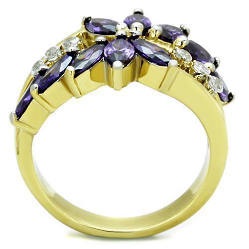Womens Gold Rings Two-Tone IP Gold (Ion Plating) 316L Stainless Steel Ring with AAA Grade CZ in Amethyst TK1568 - Jewelry Store by Erik Rayo