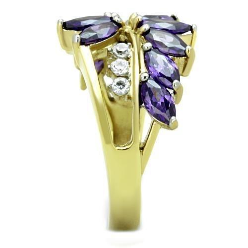 Womens Gold Rings Two-Tone IP Gold (Ion Plating) 316L Stainless Steel Ring with AAA Grade CZ in Amethyst TK1568 - Jewelry Store by Erik Rayo