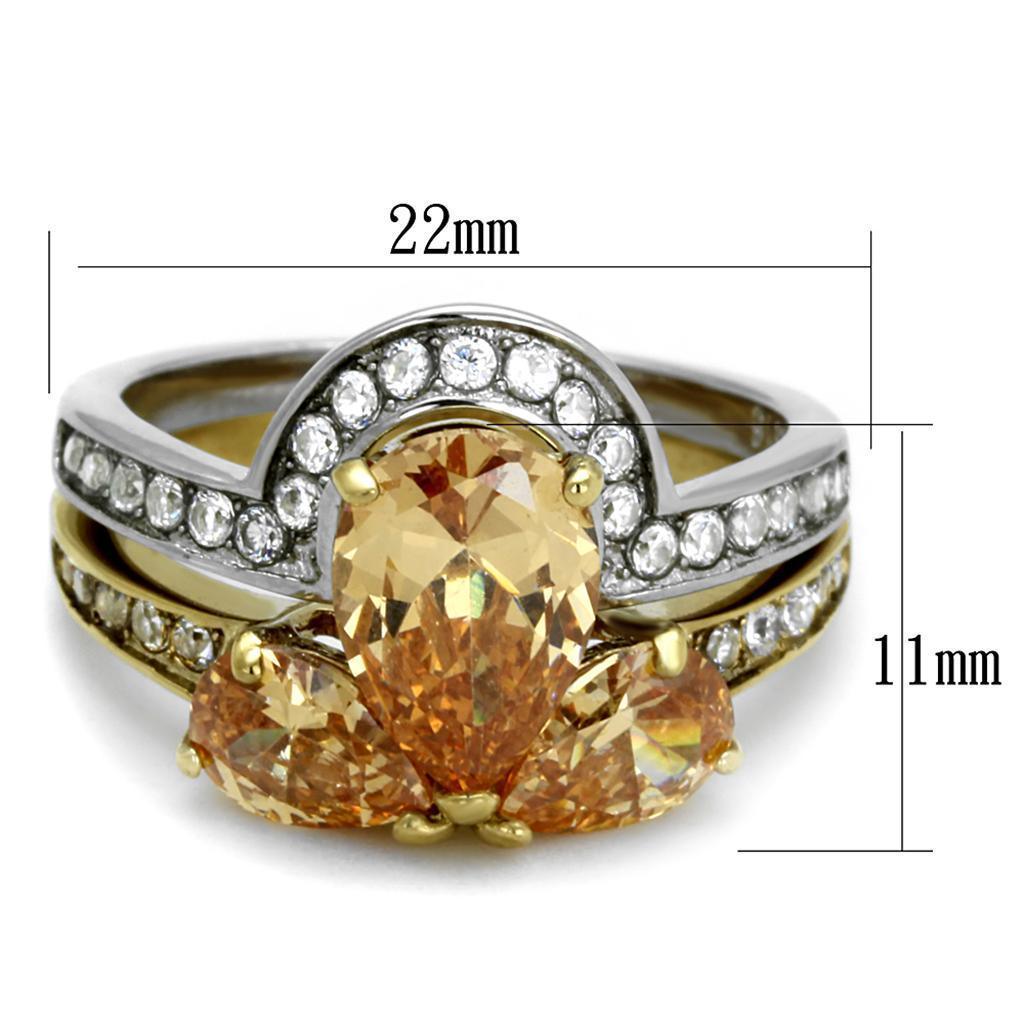 Womens Gold Rings Two-Tone IP Gold (Ion Plating) 316L Stainless Steel Ring with AAA Grade CZ in Champagne TK2132 - Jewelry Store by Erik Rayo
