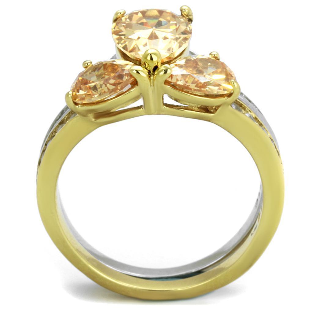 Womens Gold Rings Two-Tone IP Gold (Ion Plating) 316L Stainless Steel Ring with AAA Grade CZ in Champagne TK2132 - Jewelry Store by Erik Rayo