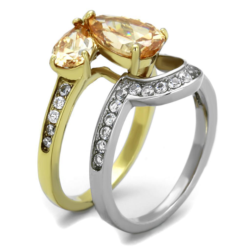 Womens Gold Rings Two-Tone IP Gold (Ion Plating) 316L Stainless Steel Ring with AAA Grade CZ in Champagne TK2132 - Jewelry Store by Erik Rayo