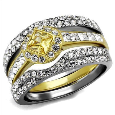 Womens Gold Rings Two-Tone IP Gold (Ion Plating) 316L Stainless Steel Ring with AAA Grade CZ in Topaz TK2291 - Jewelry Store by Erik Rayo