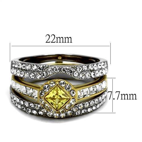 Womens Gold Rings Two-Tone IP Gold (Ion Plating) 316L Stainless Steel Ring with AAA Grade CZ in Topaz TK2291 - Jewelry Store by Erik Rayo
