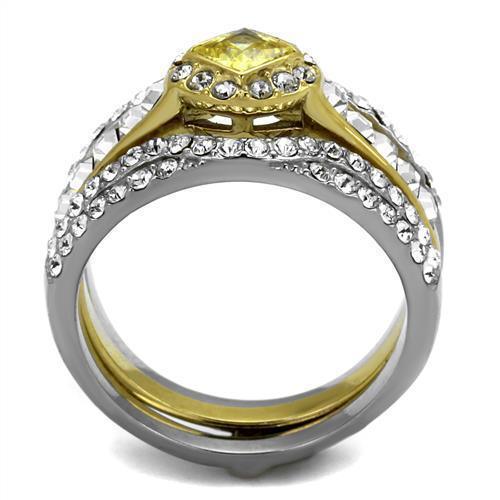 Womens Gold Rings Two-Tone IP Gold (Ion Plating) 316L Stainless Steel Ring with AAA Grade CZ in Topaz TK2291 - Jewelry Store by Erik Rayo
