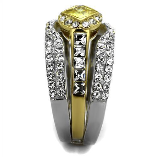 Womens Gold Rings Two-Tone IP Gold (Ion Plating) 316L Stainless Steel Ring with AAA Grade CZ in Topaz TK2291 - Jewelry Store by Erik Rayo