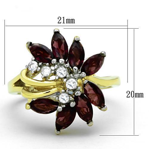 Womens Gold Rings Two-Tone IP Gold (Ion Plating) 316L Stainless Steel Ring with Glass in Amethyst TK1565 - Jewelry Store by Erik Rayo