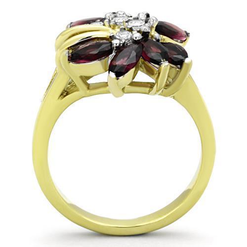 Womens Gold Rings Two-Tone IP Gold (Ion Plating) 316L Stainless Steel Ring with Glass in Amethyst TK1565 - Jewelry Store by Erik Rayo