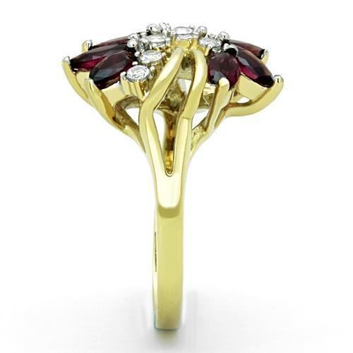 Womens Gold Rings Two-Tone IP Gold (Ion Plating) 316L Stainless Steel Ring with Glass in Amethyst TK1565 - Jewelry Store by Erik Rayo