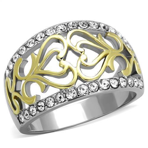 Womens Gold Rings Two-Tone IP Gold (Ion Plating) 316L Stainless Steel Ring with Top Grade Crystal in Clear TK1792 - Jewelry Store by Erik Rayo