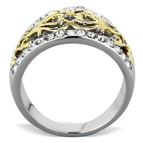 Womens Gold Rings Two-Tone IP Gold (Ion Plating) 316L Stainless Steel Ring with Top Grade Crystal in Clear TK1792 - Jewelry Store by Erik Rayo