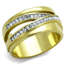 Load image into Gallery viewer, Womens Gold Rings Two-Tone IP Gold (Ion Plating) 316L Stainless Steel Ring with Top Grade Crystal in Clear TK1914 - Jewelry Store by Erik Rayo
