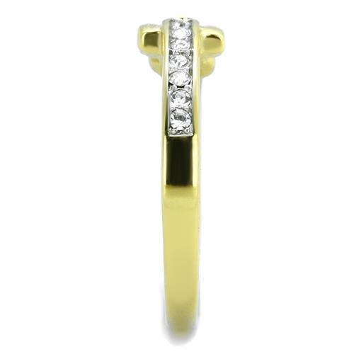 Womens Gold Rings Two-Tone IP Gold (Ion Plating) 316L Stainless Steel Ring with Top Grade Crystal in Clear TK2164 - Jewelry Store by Erik Rayo