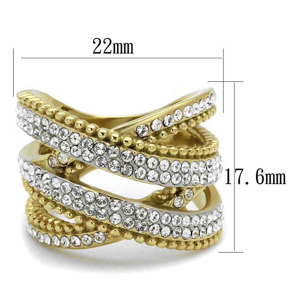 Womens Gold Rings Two-Tone IP Gold (Ion Plating) 316L Stainless Steel Ring with Top Grade Crystal in Clear TK2252 - Jewelry Store by Erik Rayo