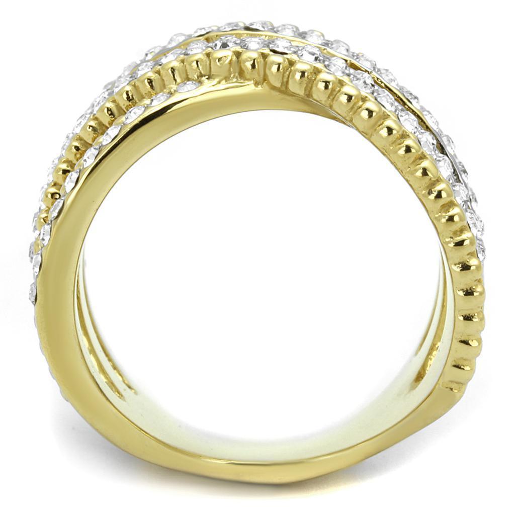 Womens Gold Rings Two-Tone IP Gold (Ion Plating) 316L Stainless Steel Ring with Top Grade Crystal in Clear TK2252 - Jewelry Store by Erik Rayo