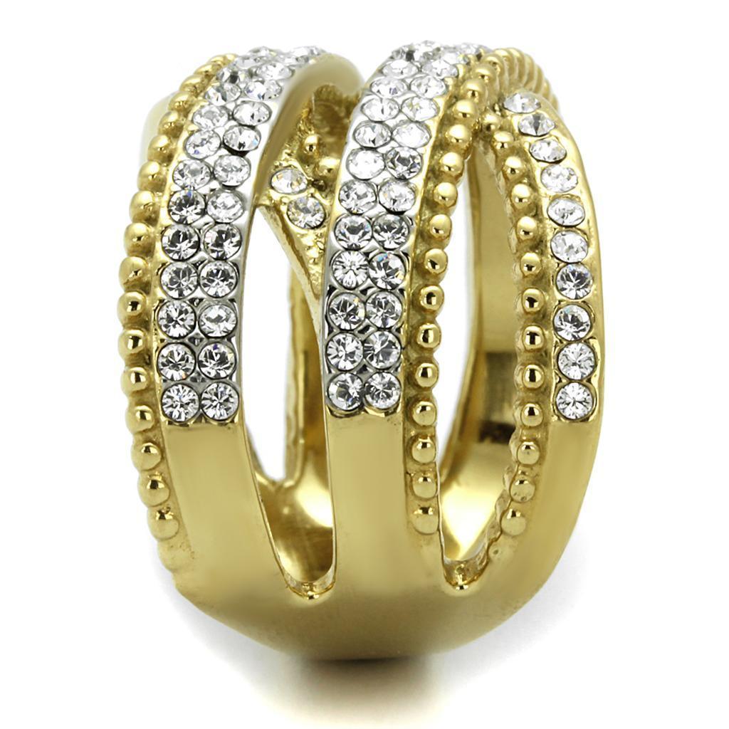 Womens Gold Rings Two-Tone IP Gold (Ion Plating) 316L Stainless Steel Ring with Top Grade Crystal in Clear TK2252 - Jewelry Store by Erik Rayo
