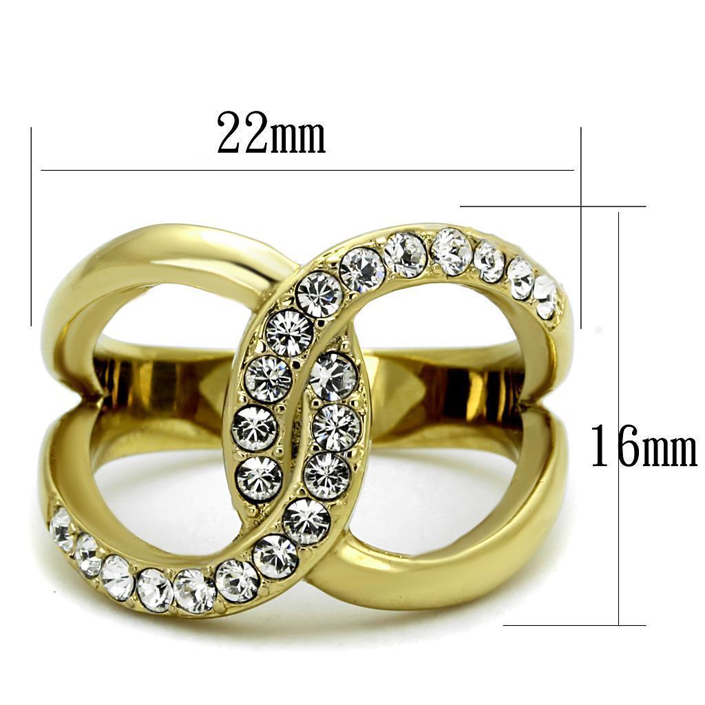 Womens Gold Rings Two-Tone IP Gold (Ion Plating) 316L Stainless Steel Ring with Top Grade Crystal in Clear TK2253 - Jewelry Store by Erik Rayo