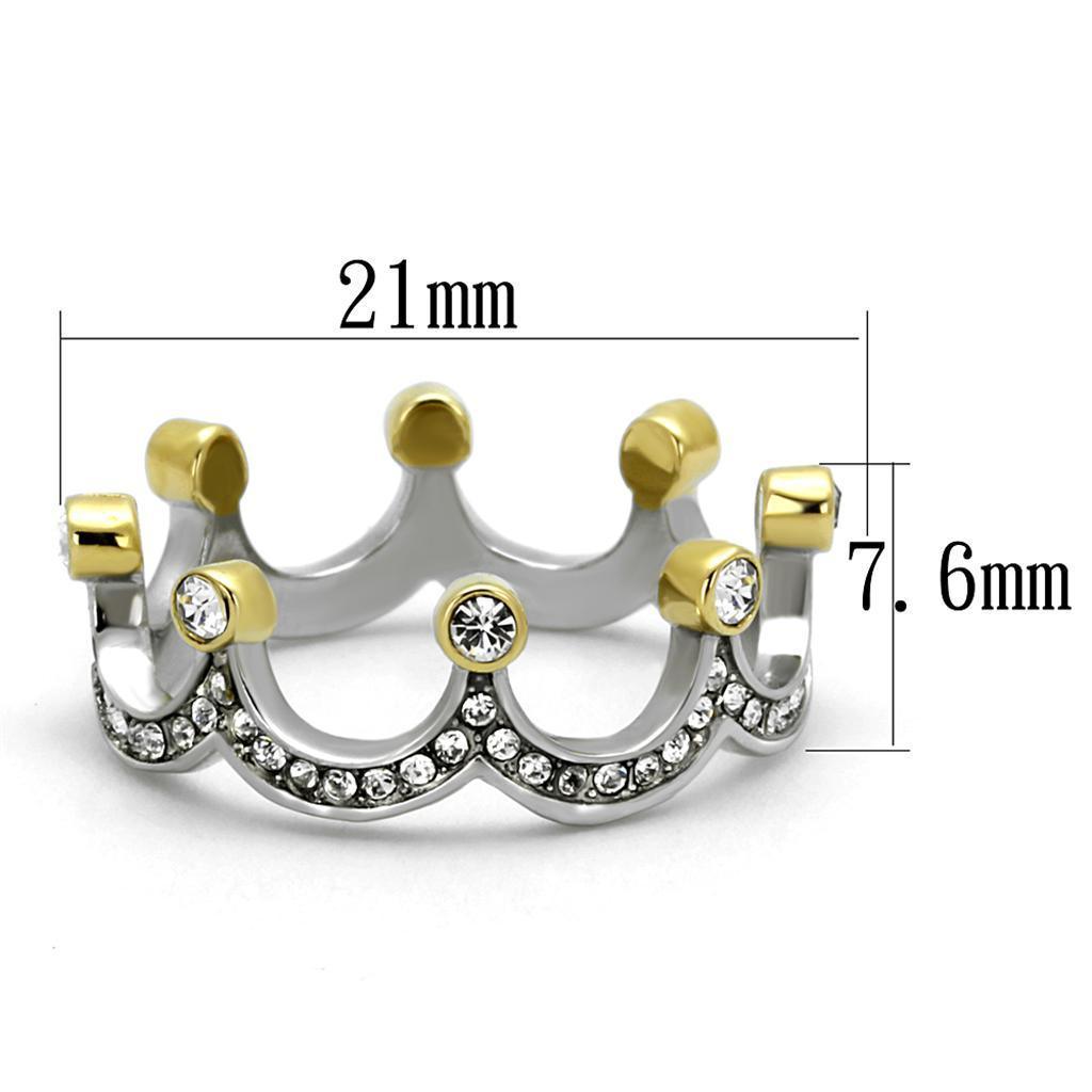 Womens Gold Rings Two-Tone IP Gold (Ion Plating) 316L Stainless Steel Ring with Top Grade Crystal in Clear TK2258 - Jewelry Store by Erik Rayo