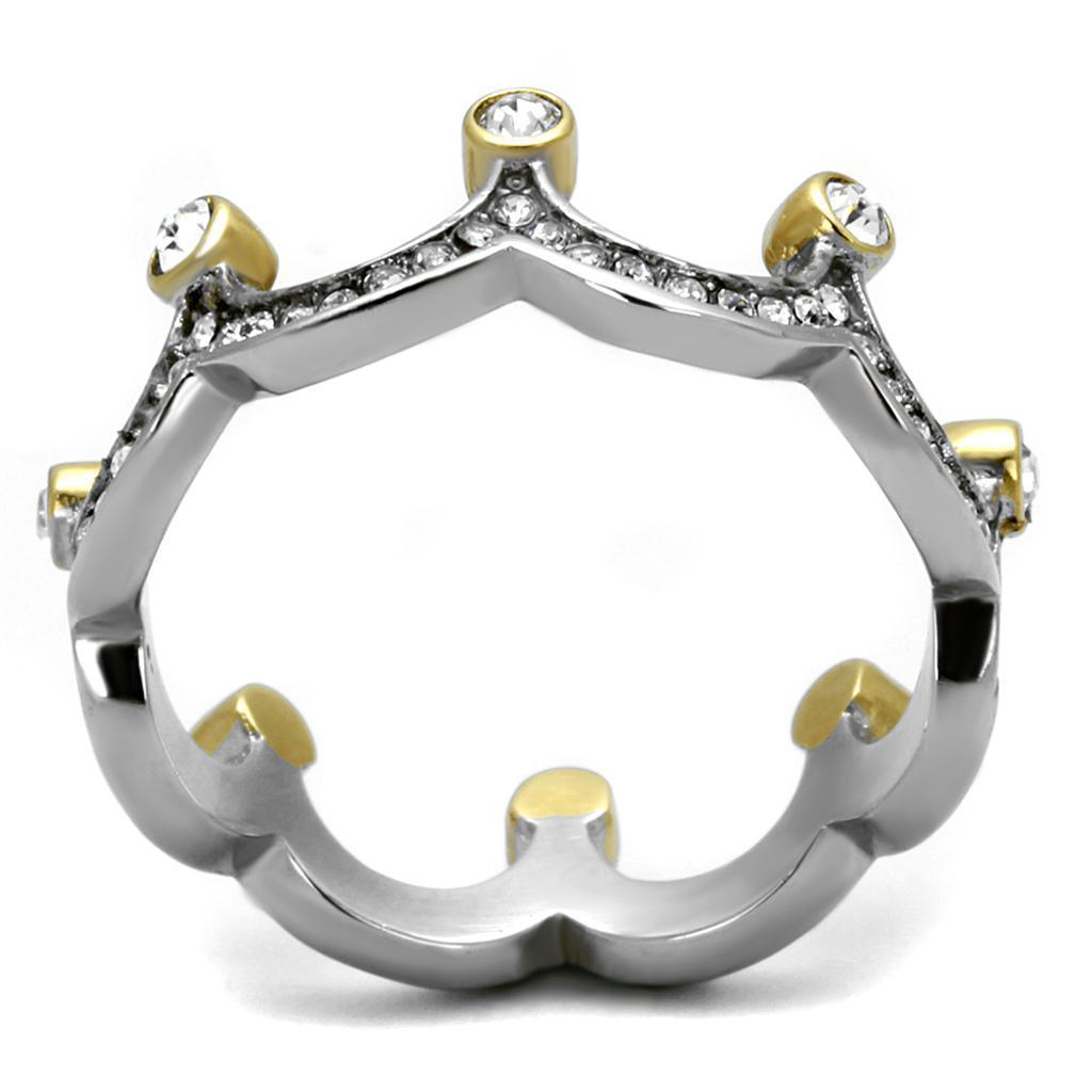 Womens Gold Rings Two-Tone IP Gold (Ion Plating) 316L Stainless Steel Ring with Top Grade Crystal in Clear TK2258 - Jewelry Store by Erik Rayo