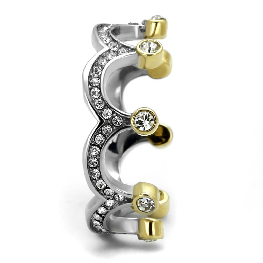 Womens Gold Rings Two-Tone IP Gold (Ion Plating) 316L Stainless Steel Ring with Top Grade Crystal in Clear TK2258 - Jewelry Store by Erik Rayo