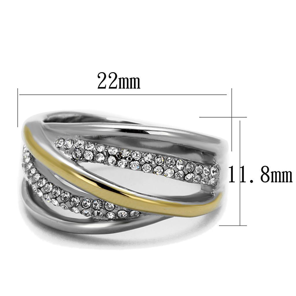 Womens Gold Rings Two-Tone IP Gold (Ion Plating) 316L Stainless Steel Ring with Top Grade Crystal in Clear TK2263 - Jewelry Store by Erik Rayo