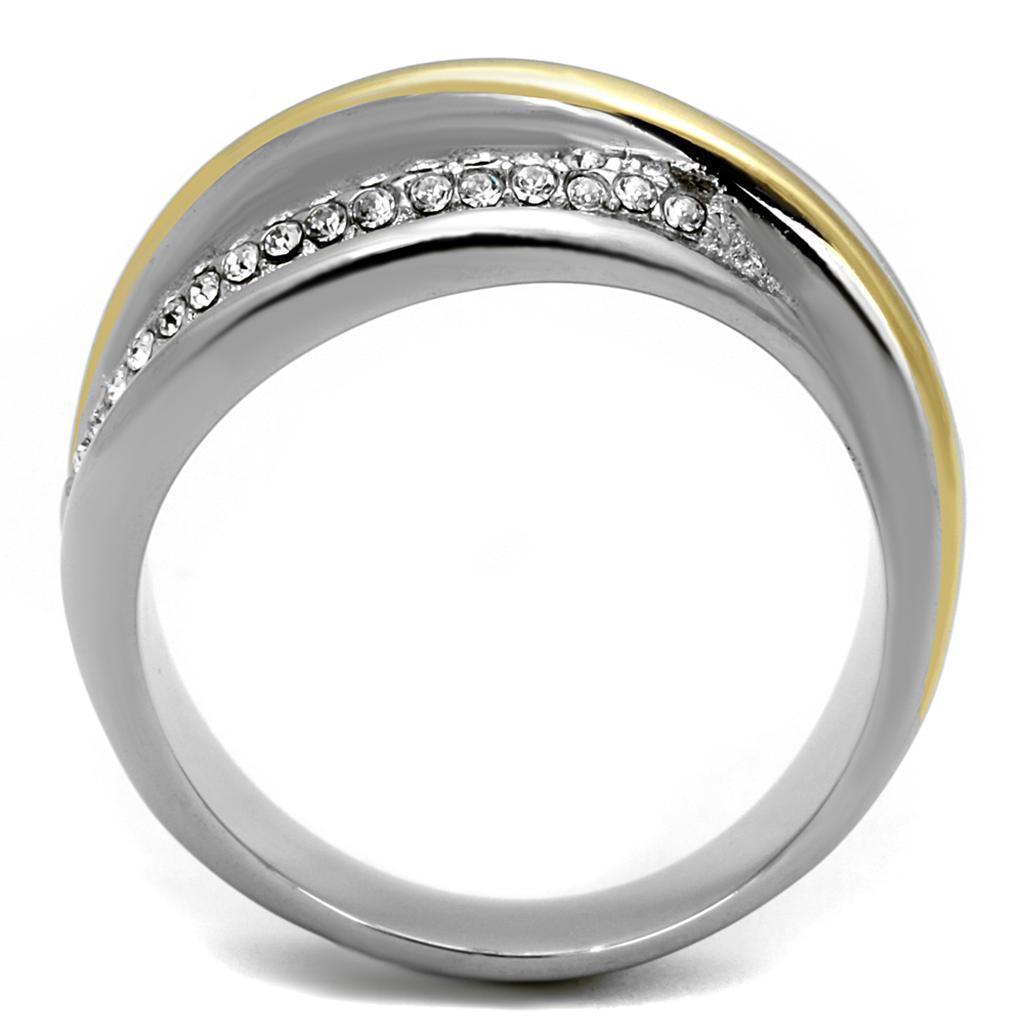 Womens Gold Rings Two-Tone IP Gold (Ion Plating) 316L Stainless Steel Ring with Top Grade Crystal in Clear TK2263 - Jewelry Store by Erik Rayo