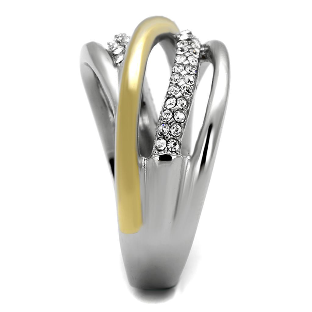 Womens Gold Rings Two-Tone IP Gold (Ion Plating) 316L Stainless Steel Ring with Top Grade Crystal in Clear TK2263 - Jewelry Store by Erik Rayo