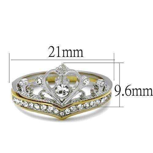 Womens Gold Rings Two-Tone IP Gold (Ion Plating) 316L Stainless Steel Ring with Top Grade Crystal in Clear TK2294 - Jewelry Store by Erik Rayo