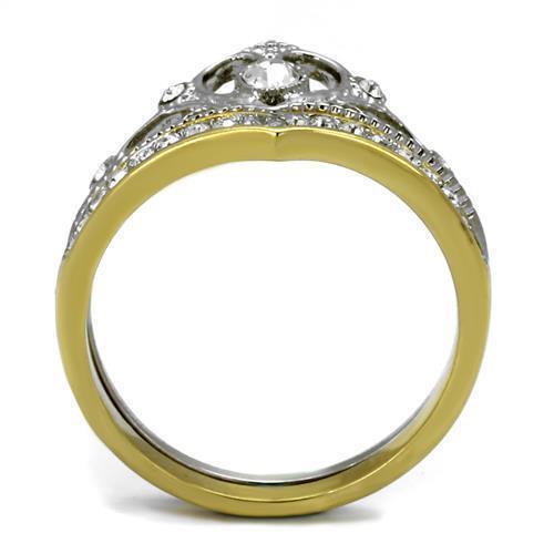 Womens Gold Rings Two-Tone IP Gold (Ion Plating) 316L Stainless Steel Ring with Top Grade Crystal in Clear TK2294 - Jewelry Store by Erik Rayo