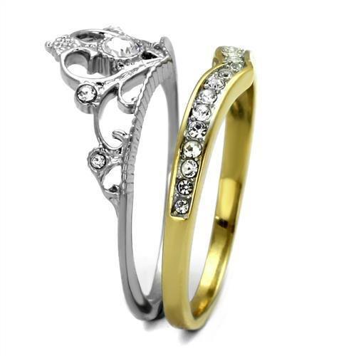 Womens Gold Rings Two-Tone IP Gold (Ion Plating) 316L Stainless Steel Ring with Top Grade Crystal in Clear TK2294 - Jewelry Store by Erik Rayo