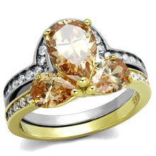 Load image into Gallery viewer, Gold Rings for Womens Two-Tone IP Gold (Ion Plating) Stainless Steel Ring with AAA Grade CZ in Champagne TK2132 - Jewelry Store by Erik Rayo
