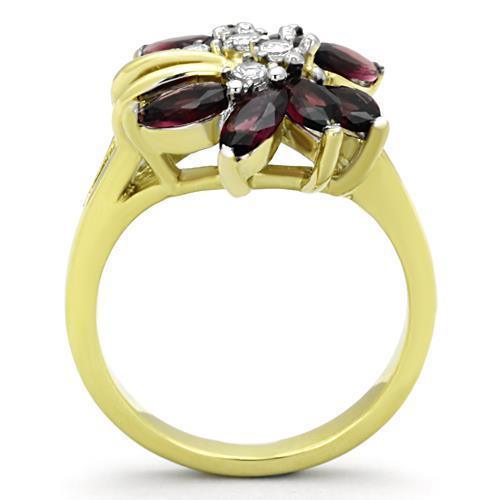Gold Rings for Womens Two-Tone IP Gold (Ion Plating) Stainless Steel Ring with Glass in Amethyst TK1565 - Jewelry Store by Erik Rayo