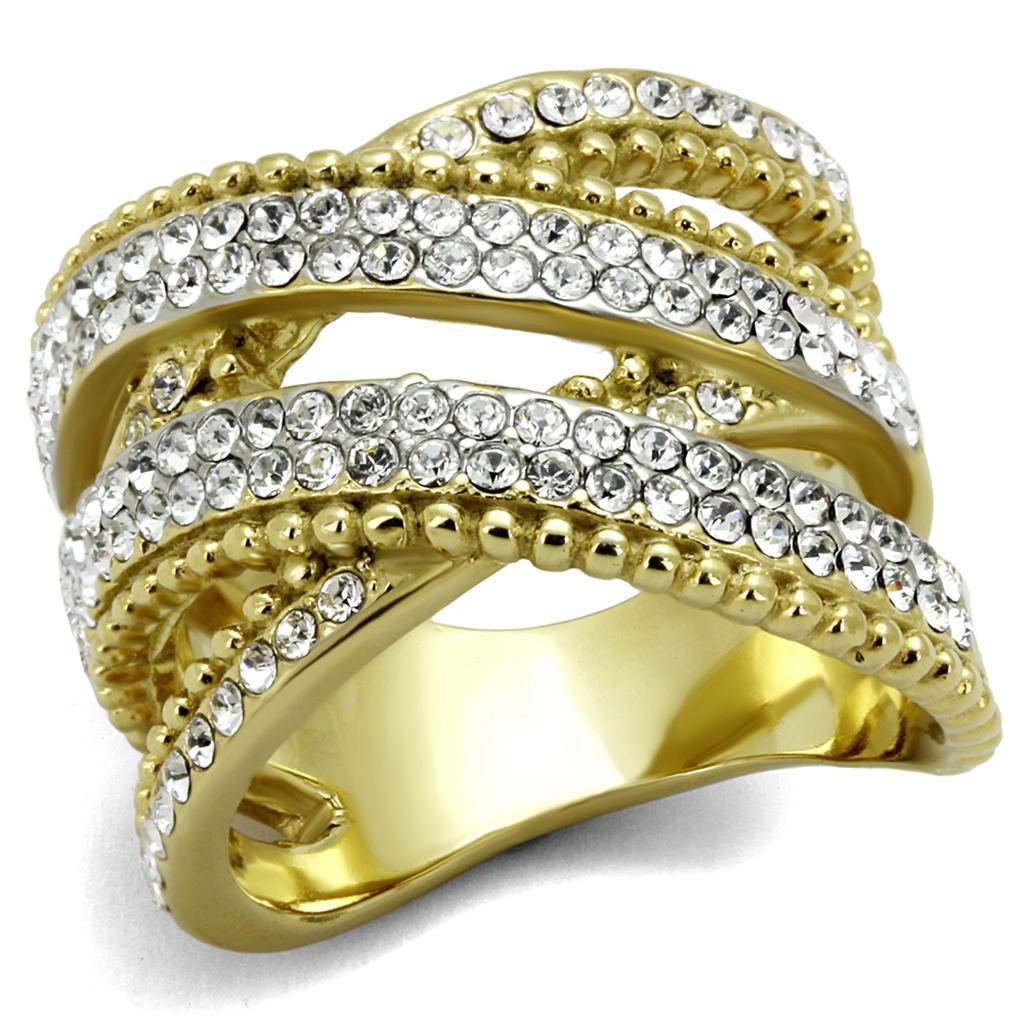 Gold Rings for Womens Two-Tone IP Gold (Ion Plating) Stainless Steel Ring with Top Grade Crystal in Clear TK2252 - Jewelry Store by Erik Rayo