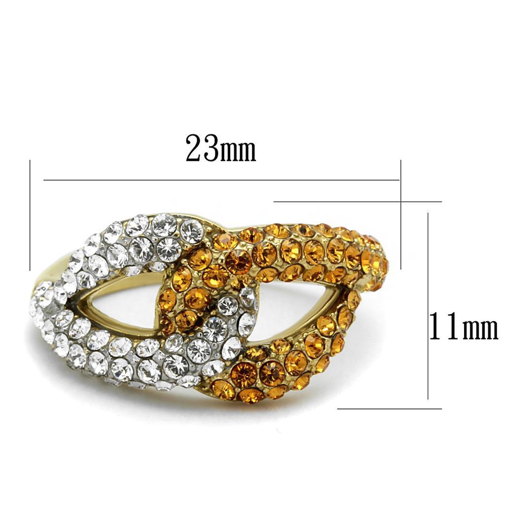 Gold Rings for Womens Two-Tone IP Gold (Ion Plating) Stainless Steel Ring with Top Grade Crystal in Topaz TK2251 - Jewelry Store by Erik Rayo