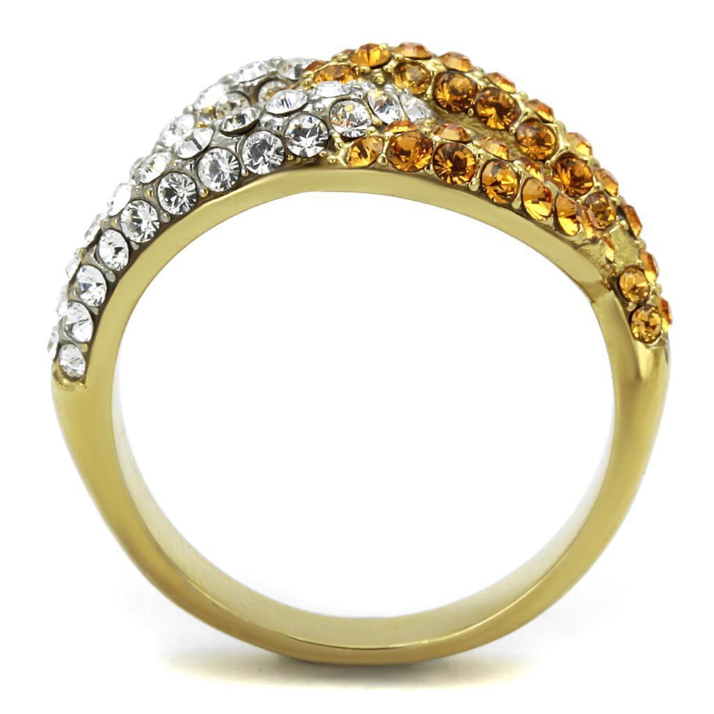 Gold Rings for Womens Two-Tone IP Gold (Ion Plating) Stainless Steel Ring with Top Grade Crystal in Topaz TK2251 - Jewelry Store by Erik Rayo