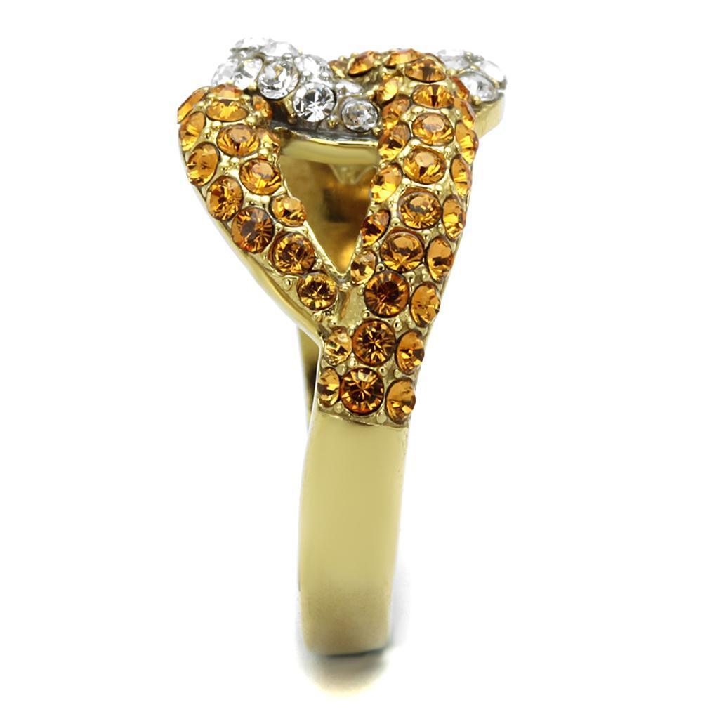 Gold Rings for Womens Two-Tone IP Gold (Ion Plating) Stainless Steel Ring with Top Grade Crystal in Topaz TK2251 - Jewelry Store by Erik Rayo