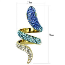 Load image into Gallery viewer, Womens Gold Snake Ring Blue Two Tone Anillo Para Mujer y Ninos Kids Stainless Steel Ring with Top Grade Crystal in Multi Color - Jewelry Store by Erik Rayo
