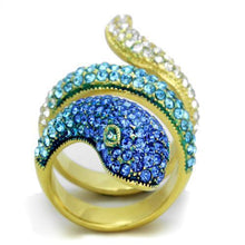 Load image into Gallery viewer, Womens Gold Snake Ring Blue Two Tone Anillo Para Mujer y Ninos Kids Stainless Steel Ring with Top Grade Crystal in Multi Color - Jewelry Store by Erik Rayo
