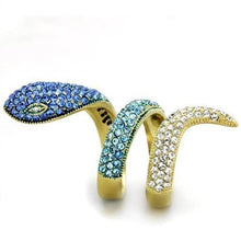 Load image into Gallery viewer, Womens Gold Snake Ring Blue Two Tone Anillo Para Mujer y Ninos Kids Stainless Steel Ring with Top Grade Crystal in Multi Color - Jewelry Store by Erik Rayo
