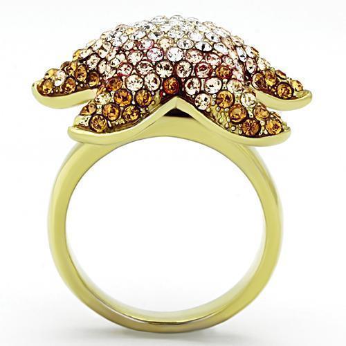Womens Gold Starfish Ring 316L Stainless Steel Anillo Color Oro Para Mujer Ninas Acero Inoxidable with Top Grade Crystal in Multi Color Orpah - Jewelry Store by Erik Rayo