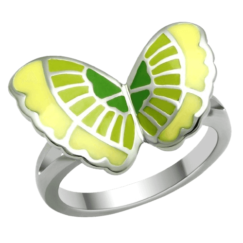 Womens Green Butterfly Ring Anillo Para Mujer 316L Stainless Steel Ring with Epoxy - Jewelry Store by Erik Rayo