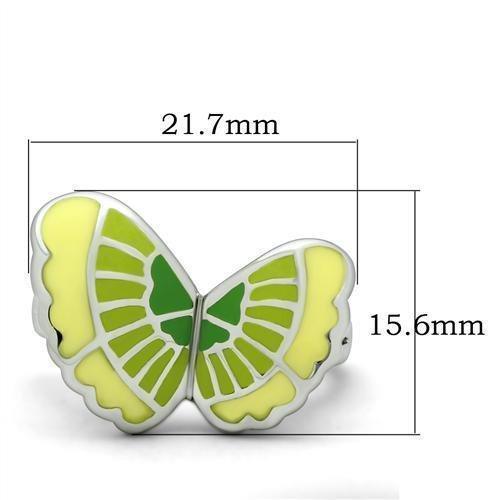 Womens Green Butterfly Ring Anillo Para Mujer 316L Stainless Steel Ring with Epoxy - Jewelry Store by Erik Rayo