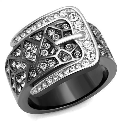 Womens Light Black Belt Ring Anillo Para Mujer 316L Stainless Steel Ring with Top Grade Crystal in Black Diamond Vanna - Jewelry Store by Erik Rayo