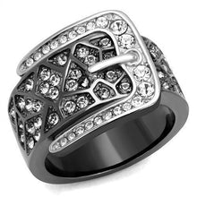 Load image into Gallery viewer, Womens Light Black Belt Ring Anillo Para Mujer y Ninos Kids 316L Stainless Steel Ring with Top Grade Crystal in Black Diamond Vanna - Jewelry Store by Erik Rayo
