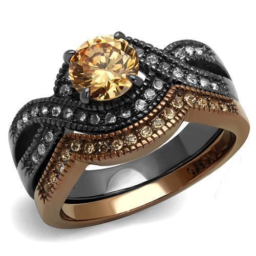 Womens Light Black Brown Ring Anillo Para Mujer 316L Stainless Steel Ring with AAA Grade CZ in Champagne Abigail - Jewelry Store by Erik Rayo