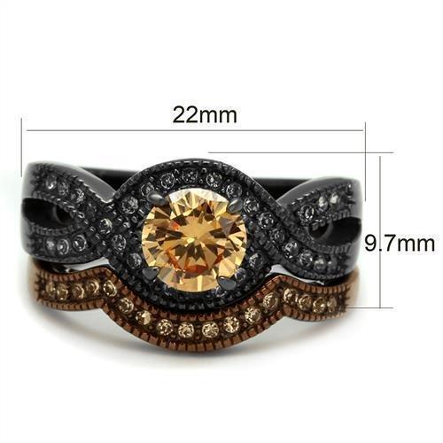 Womens Light Black Brown Ring Anillo Para Mujer 316L Stainless Steel Ring with AAA Grade CZ in Champagne Abigail - Jewelry Store by Erik Rayo